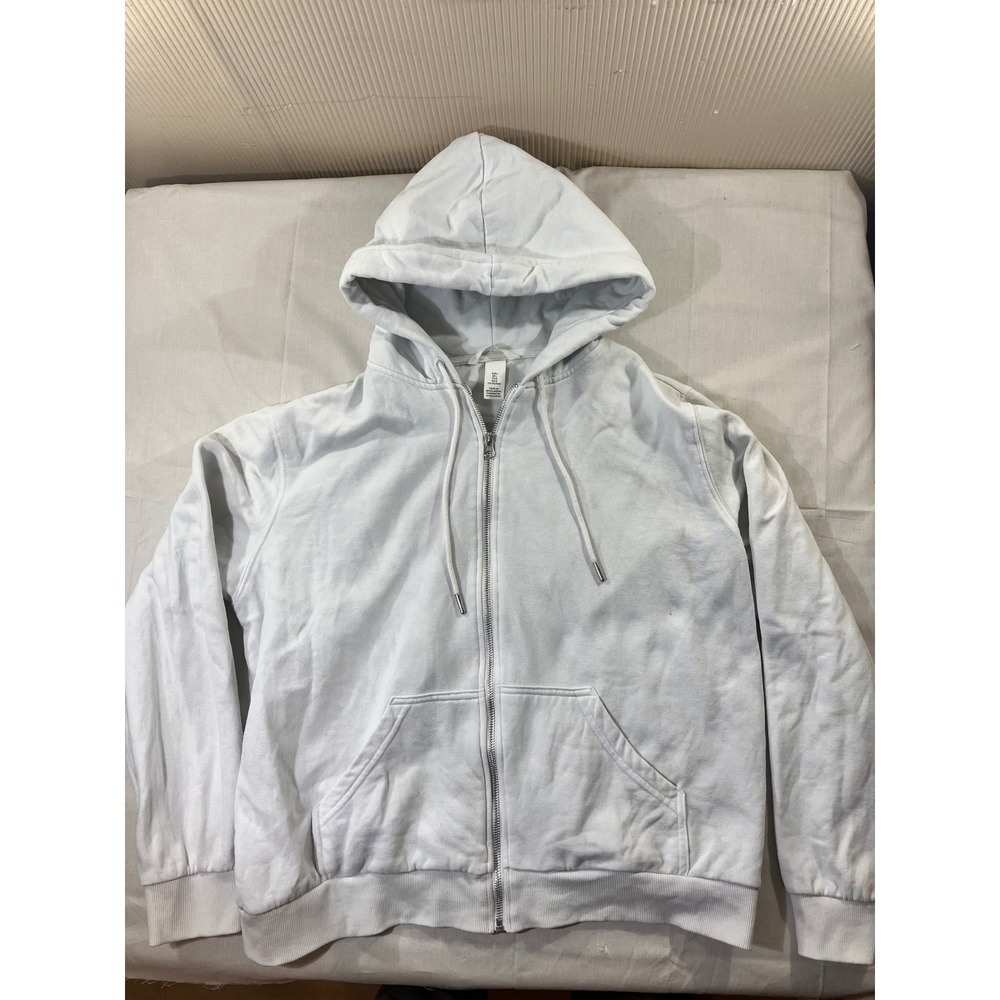 H&M Womens White Full Zip Up Hoodie Sweatshirt Large L Casual